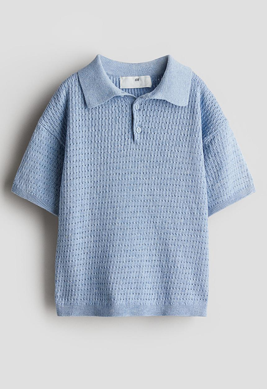 H&M - Cotton-knit polo shirt - light dusty blue 
