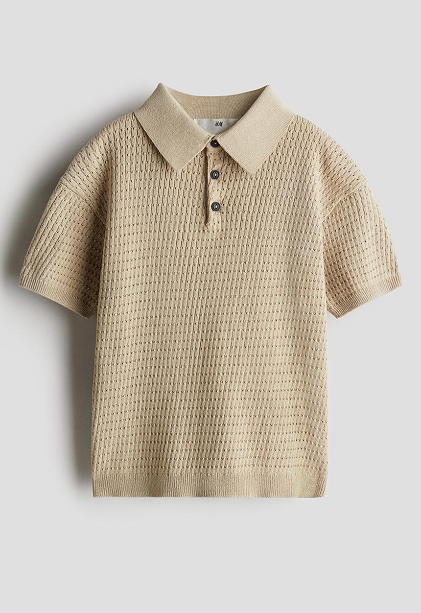 H&M - Cotton-knit polo shirt - beige