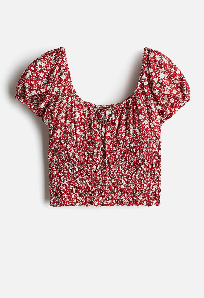 H&M - Smocked viscose blouse - red floral