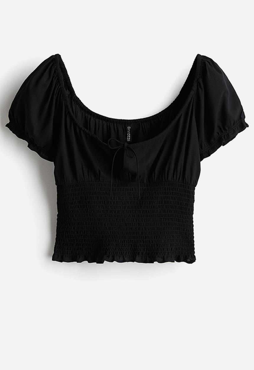 H&M - Smocked viscose blouse - black