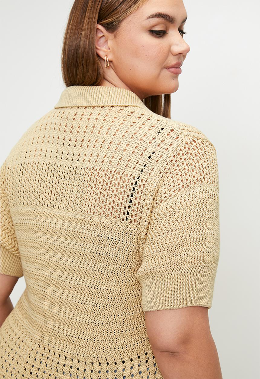 POLO - Plus wmn chelsea short sleeve knitted golfer - stone