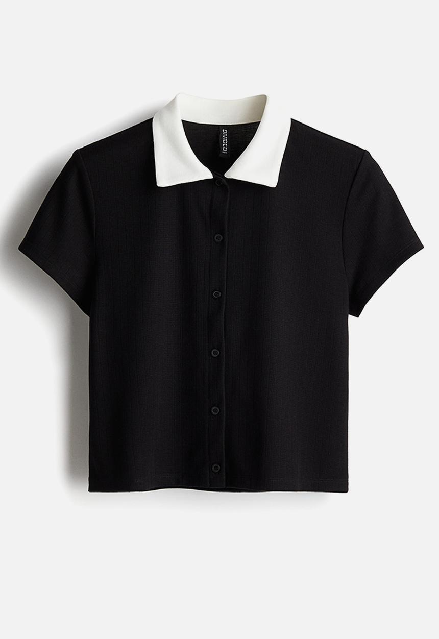 H&M - Ribbed short-sleeved shirt - black