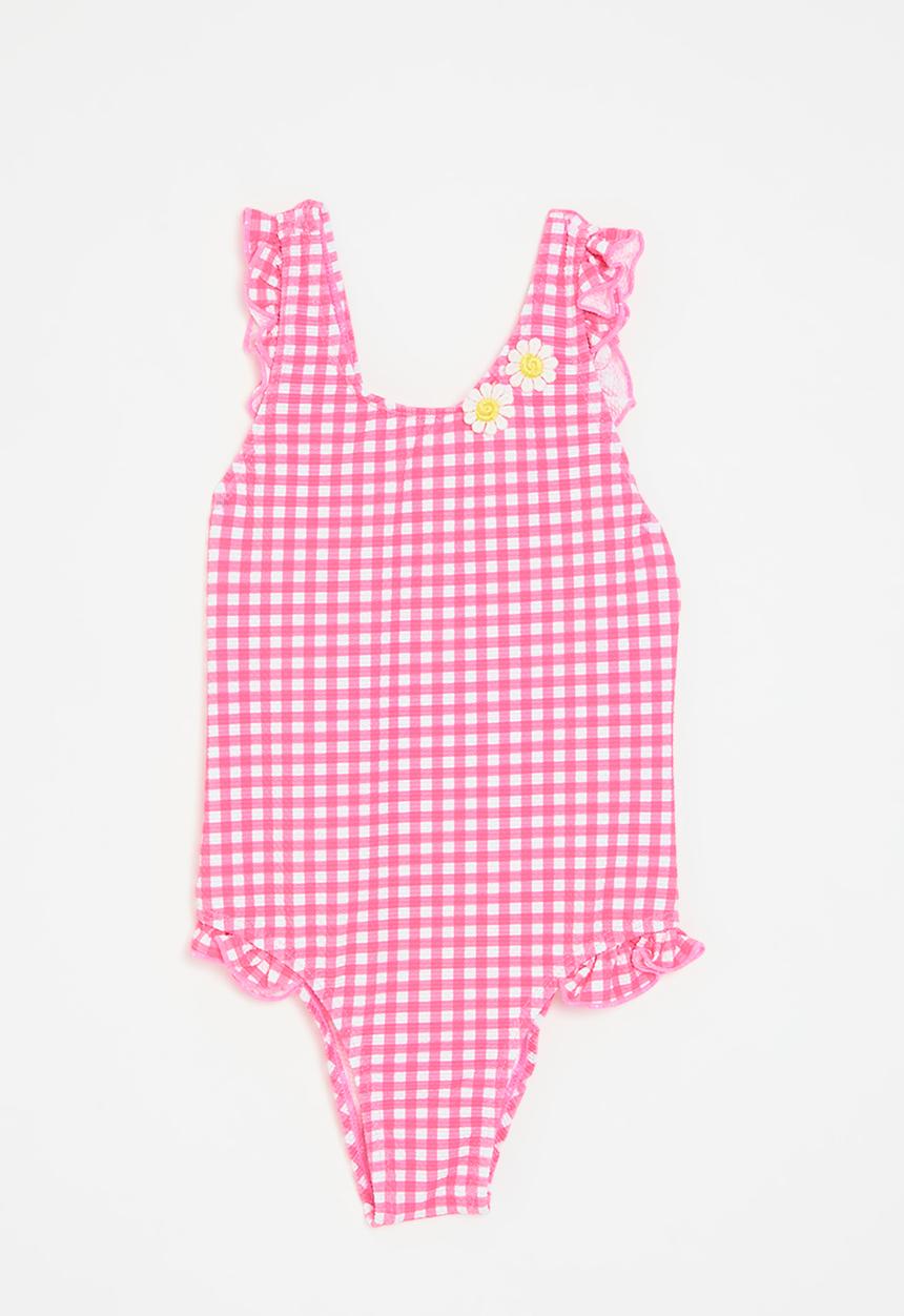 Pop Candy - Check one piece swimsuit - pink & white