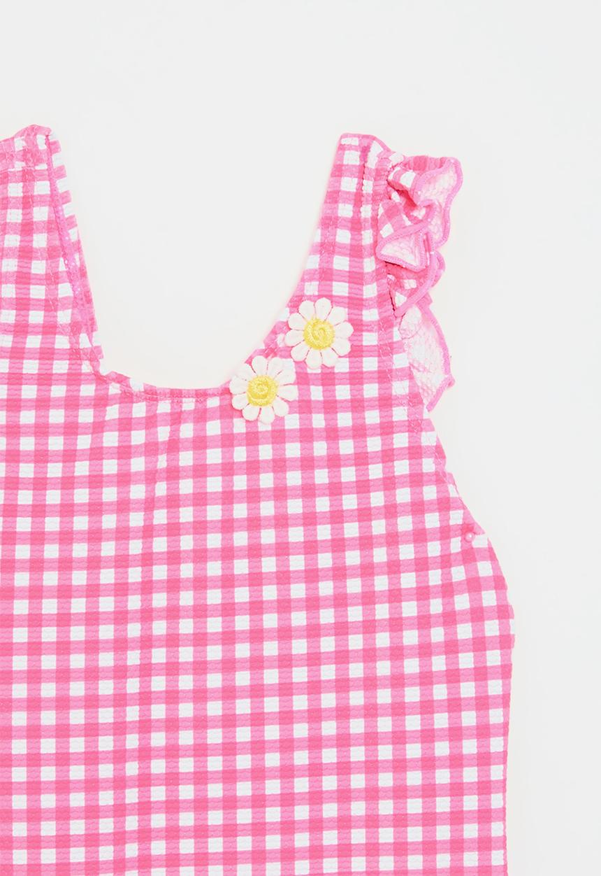 Pop Candy - Check one piece swimsuit - pink & white
