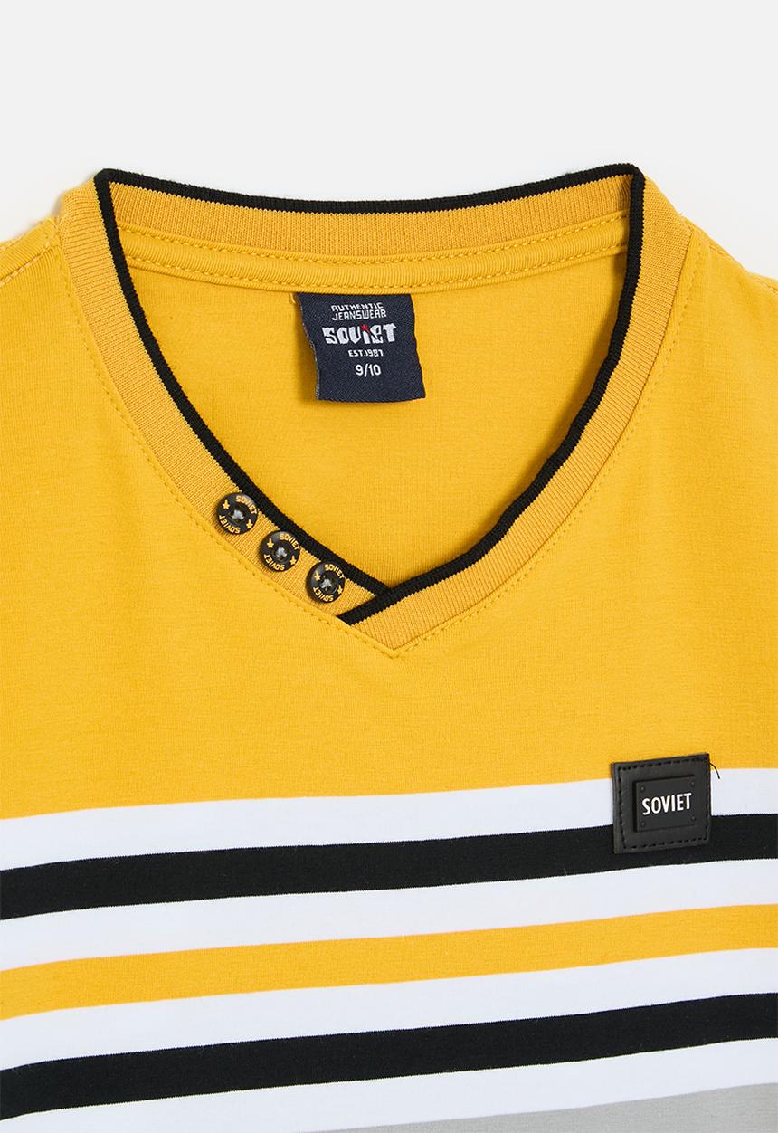 SOVIET - Boys v-neck y/dye stripe tee - new mustard