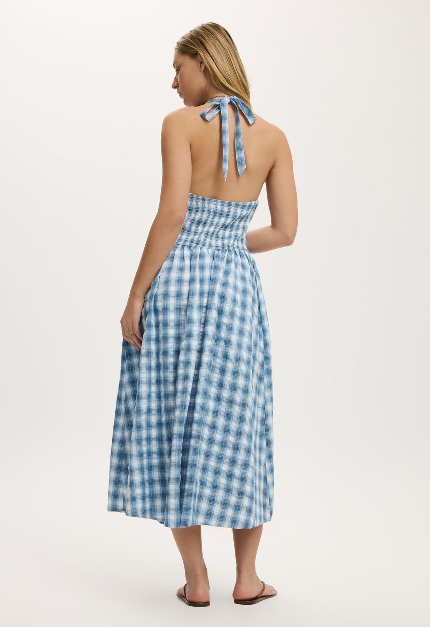 Cotton On - Kaity Halter Midi Dress - Bailey Check Duck Egg Blue