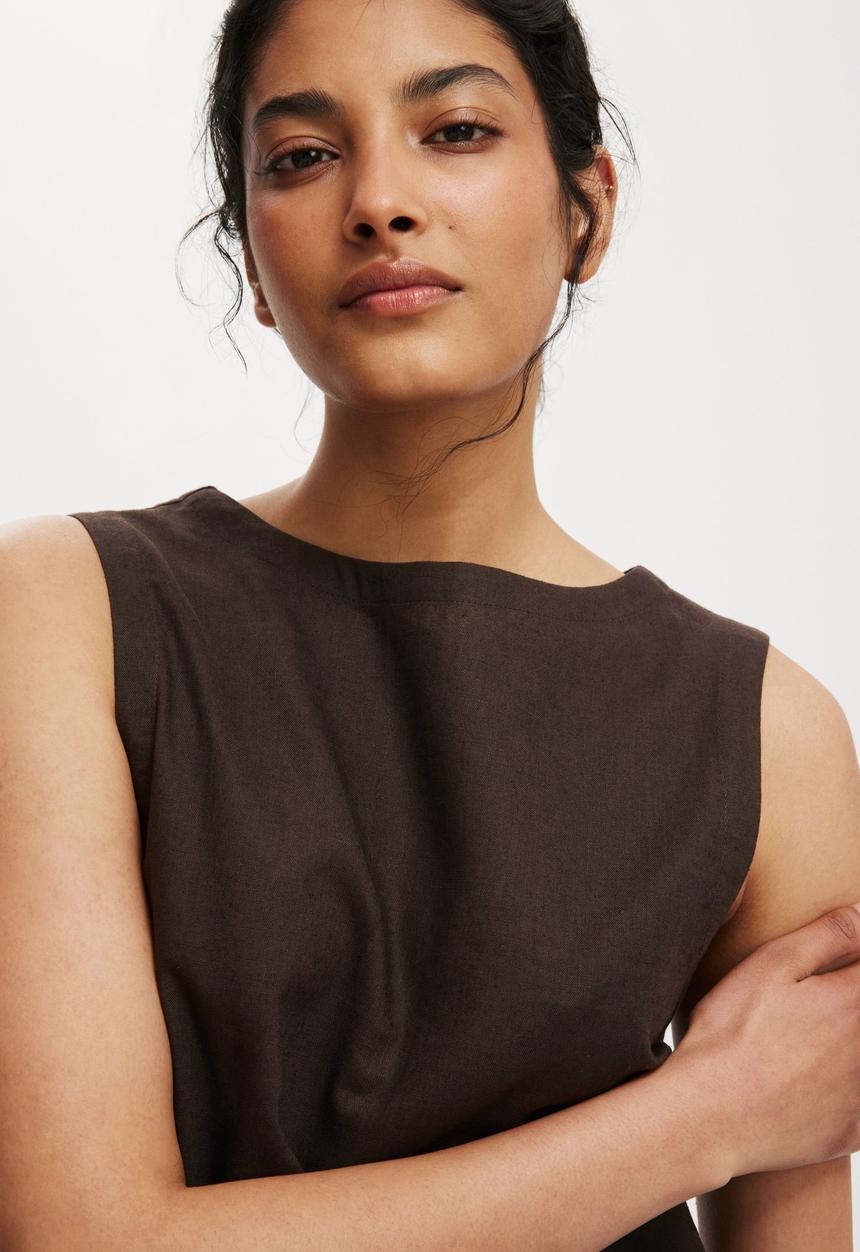 Cotton On - Haven sleeveless mini tank dress - dark oak
