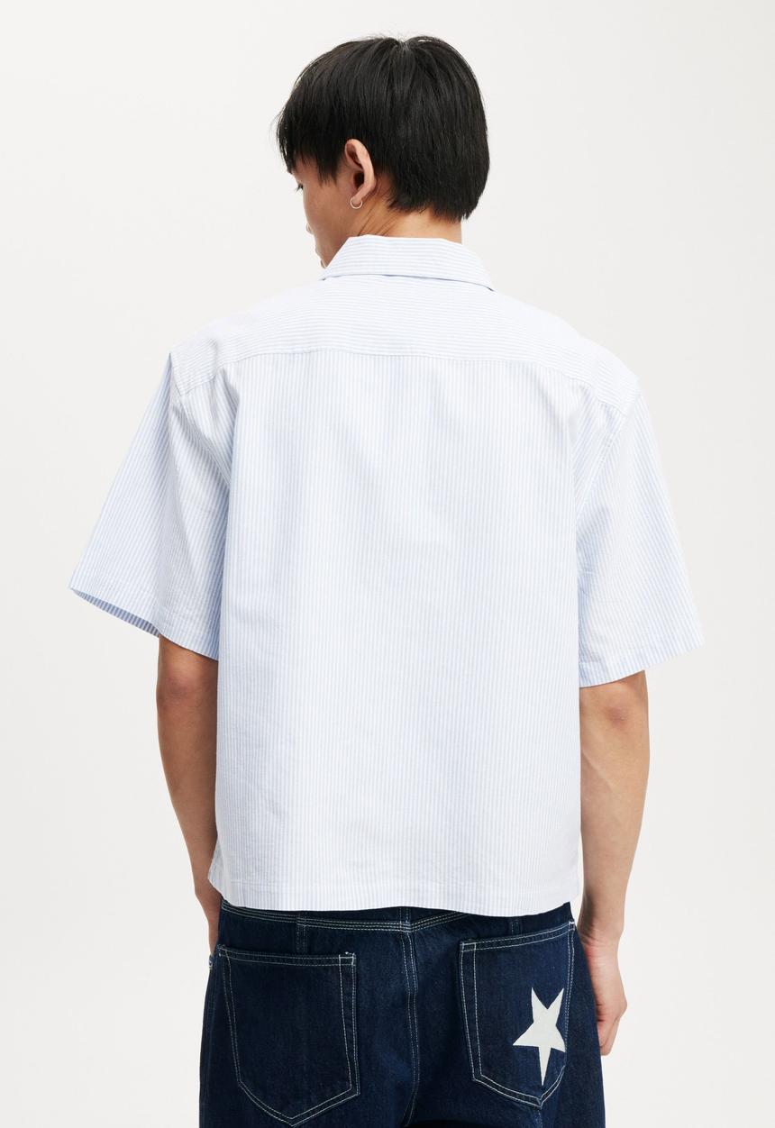 Cotton On - Ventura Short Sleeve Shirt - Sky Blue Mini Stripe