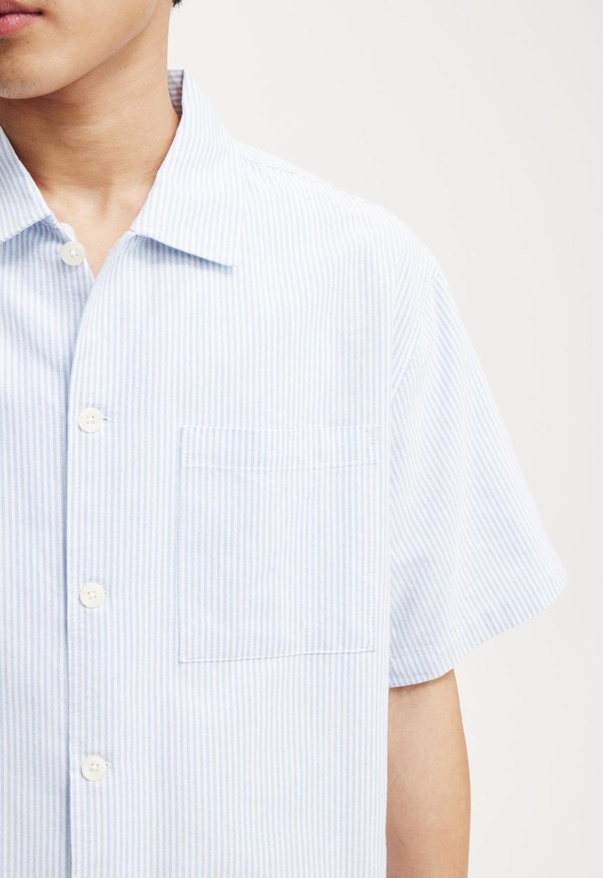 Cotton On - Ventura Short Sleeve Shirt - Sky Blue Mini Stripe