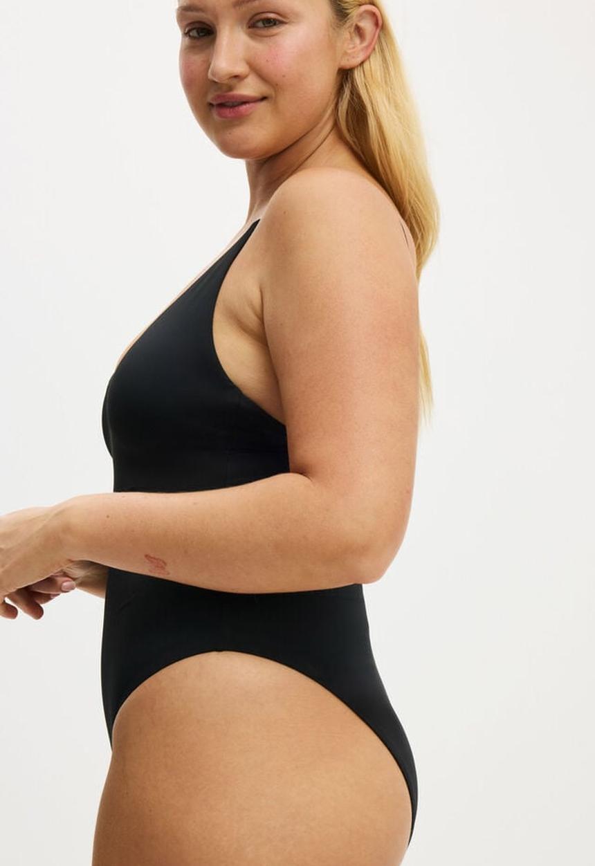 Cotton On - Thin Strap V Neck One Piece Cheeky - Black