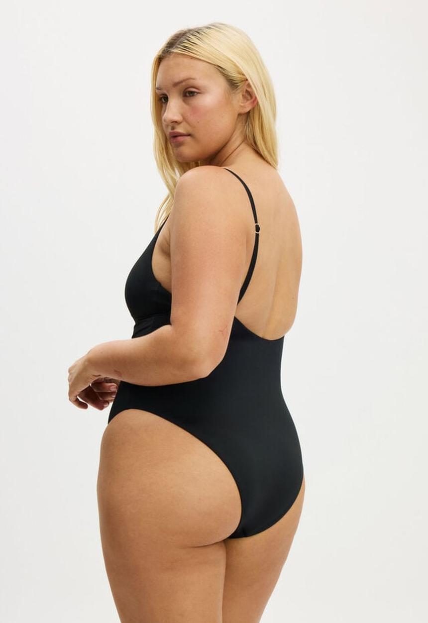 Cotton On - Thin Strap V Neck One Piece Cheeky - Black