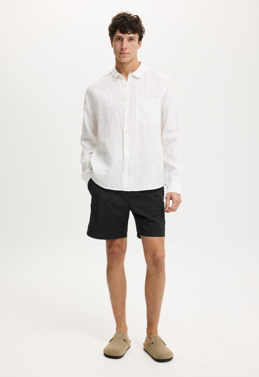 Cotton On - Relaxed Linen Long Sleeve Shirt - White