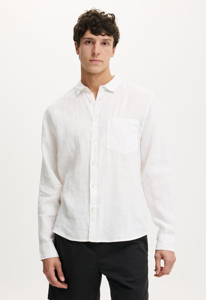 Cotton On - Relaxed Linen Long Sleeve Shirt - White