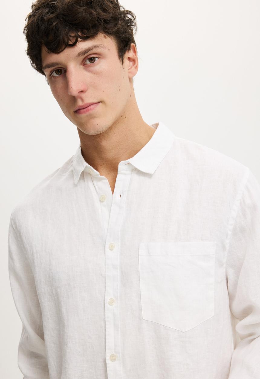 Cotton On - Relaxed Linen Long Sleeve Shirt - White