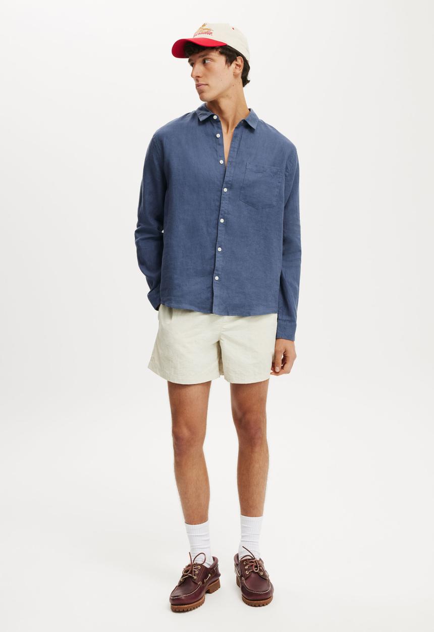 Cotton On - Relaxed Linen Long Sleeve Shirt - Faded Navy