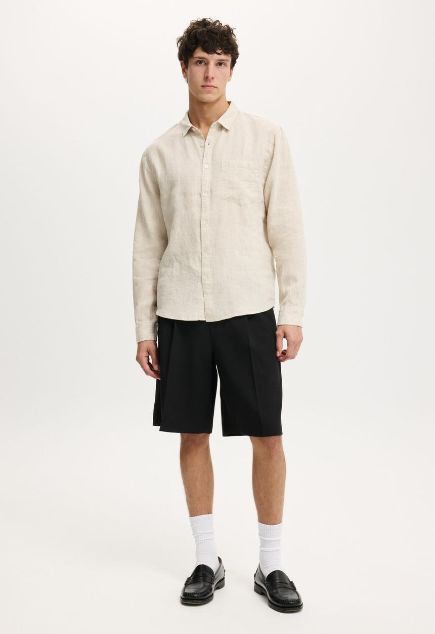 Cotton On - Relaxed Linen Long Sleeve Shirt - Oatmeal