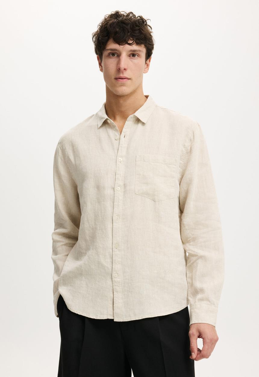 Cotton On - Relaxed Linen Long Sleeve Shirt - Oatmeal