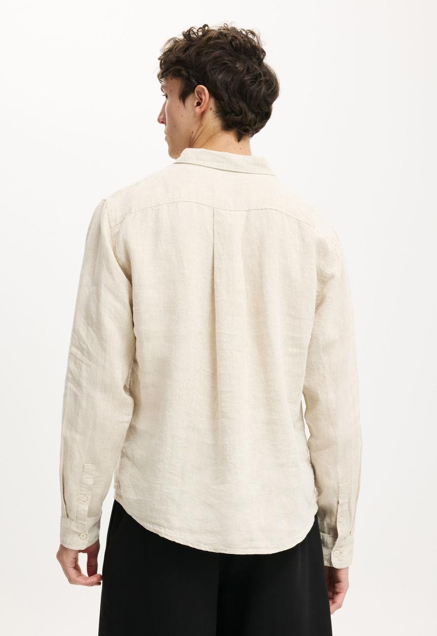 Cotton On - Relaxed Linen Long Sleeve Shirt - Oatmeal