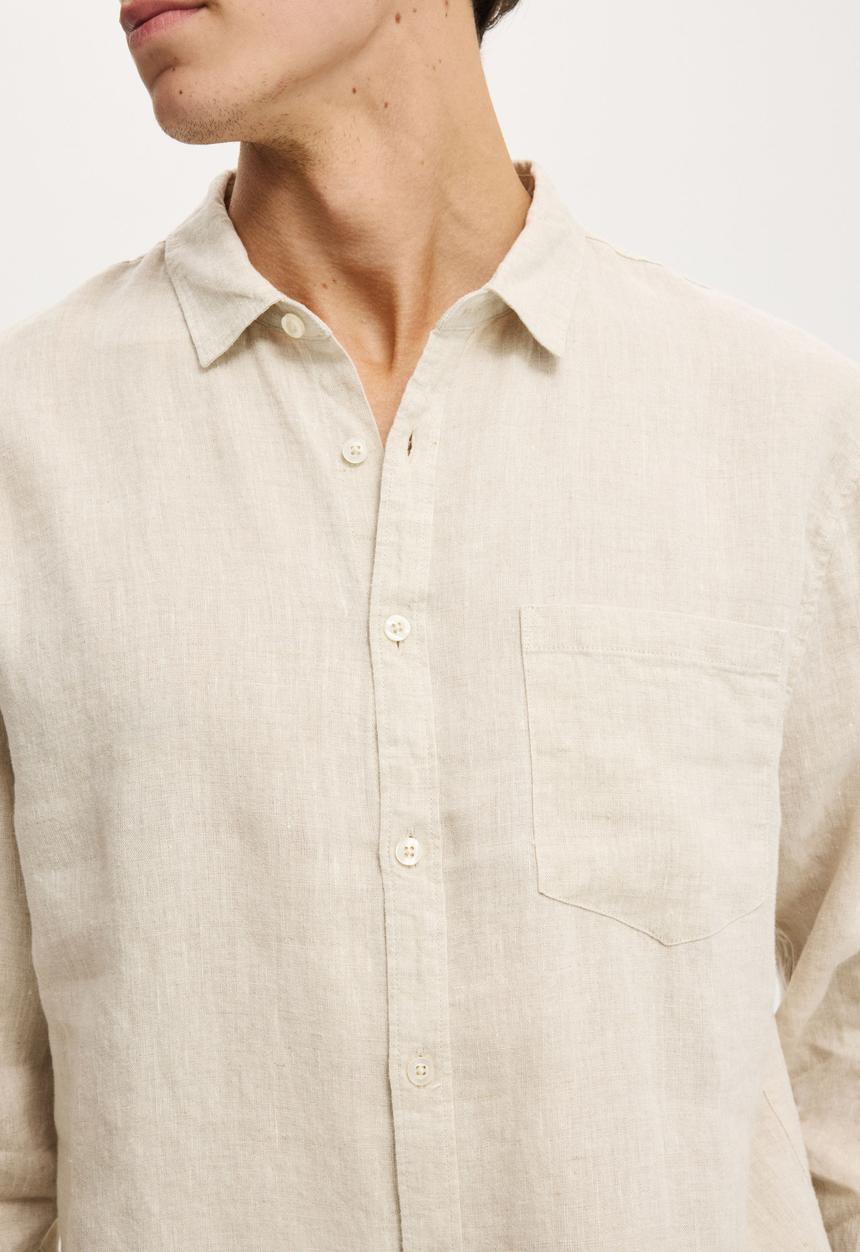 Cotton On - Relaxed Linen Long Sleeve Shirt - Oatmeal