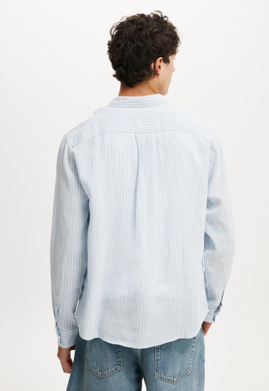 Cotton On - Relaxed Linen Long Sleeve Shirt - Sky Blue 