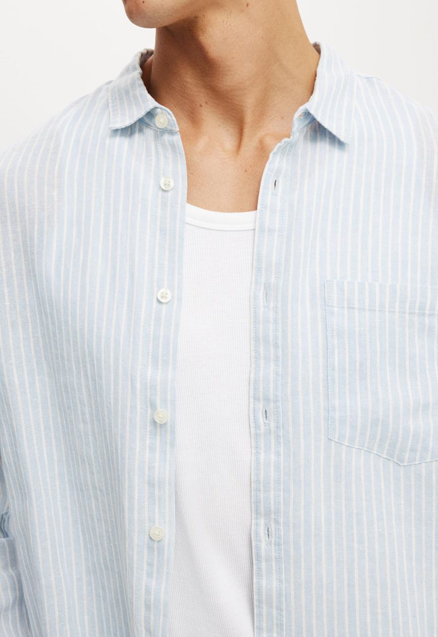 Cotton On - Relaxed Linen Long Sleeve Shirt - Sky Blue 