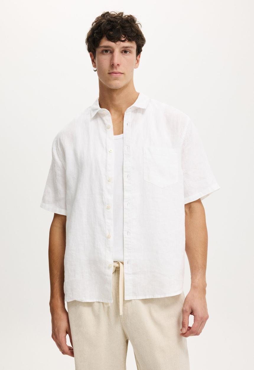 Cotton On - Relaxed Linen Short Sleeve Shirt - White