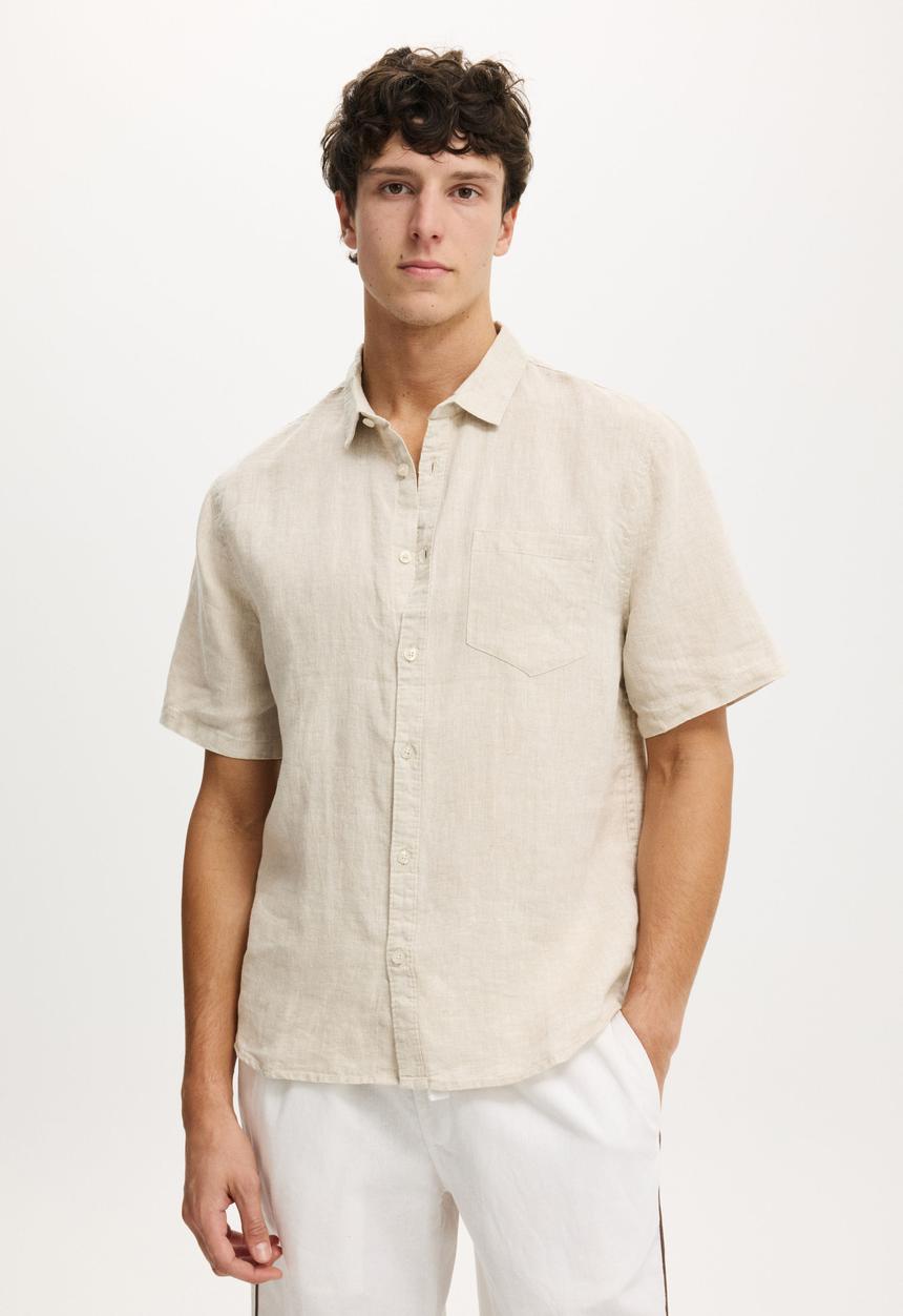 Cotton On - Relaxed Linen Short Sleeve Shirt - Oatmeal