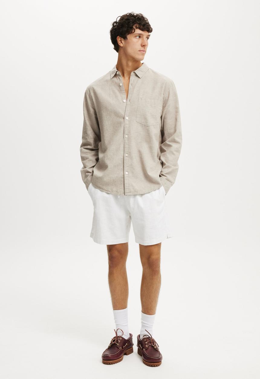 Cotton On - Luca Long Sleeve Shirt - Textured Oatmeal