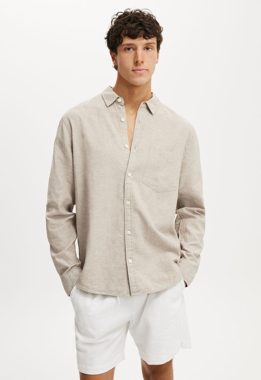 Cotton On - Luca Long Sleeve Shirt - Textured Oatmeal