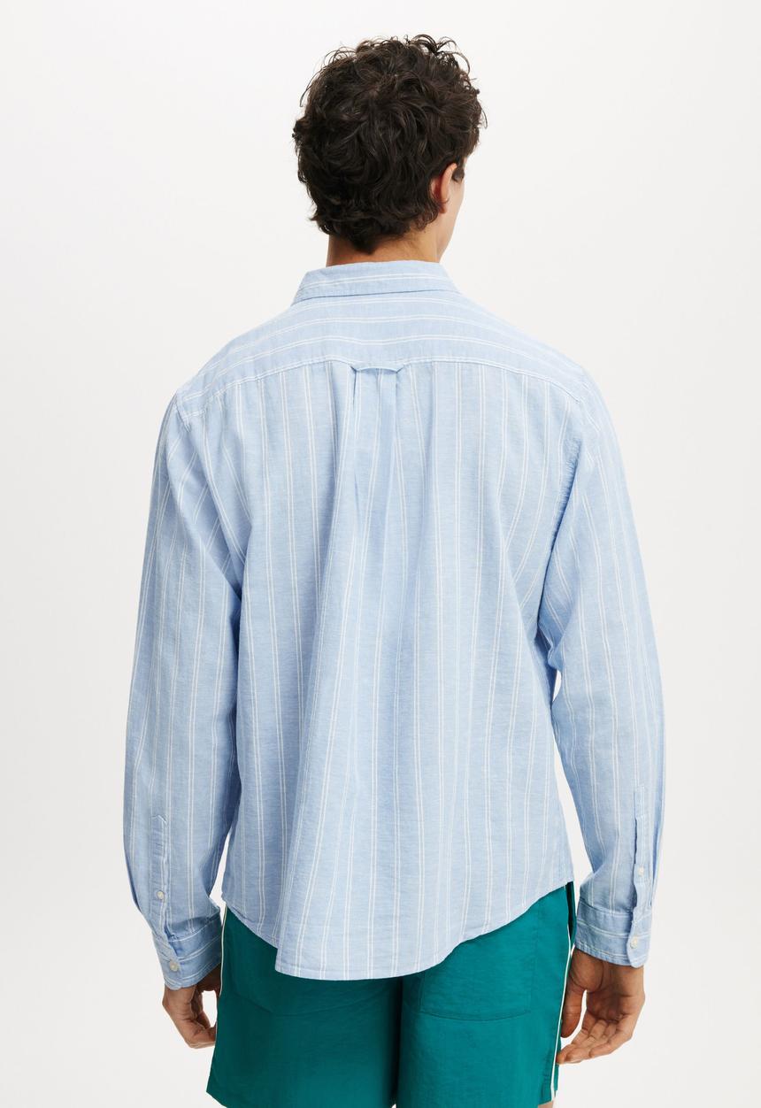 Cotton On - Luca Long Sleeve Shirt - Blue Stripe