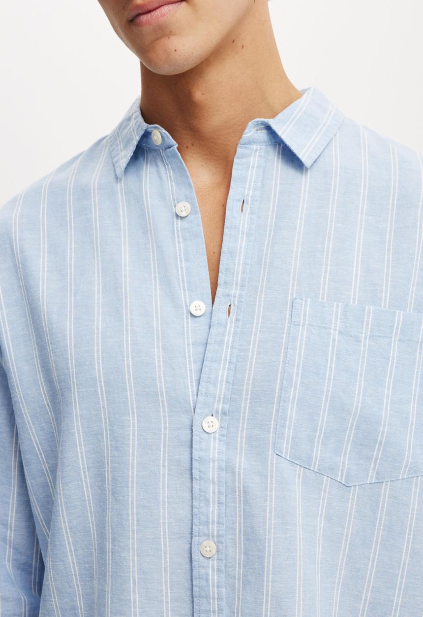 Cotton On - Luca Long Sleeve Shirt - Blue Stripe