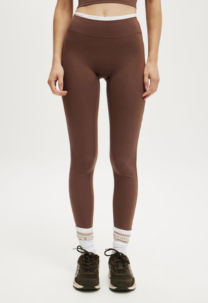 Cotton On - Ultra Soft Side Pocket Full Length Tight - Deep Taupe/Tipping
