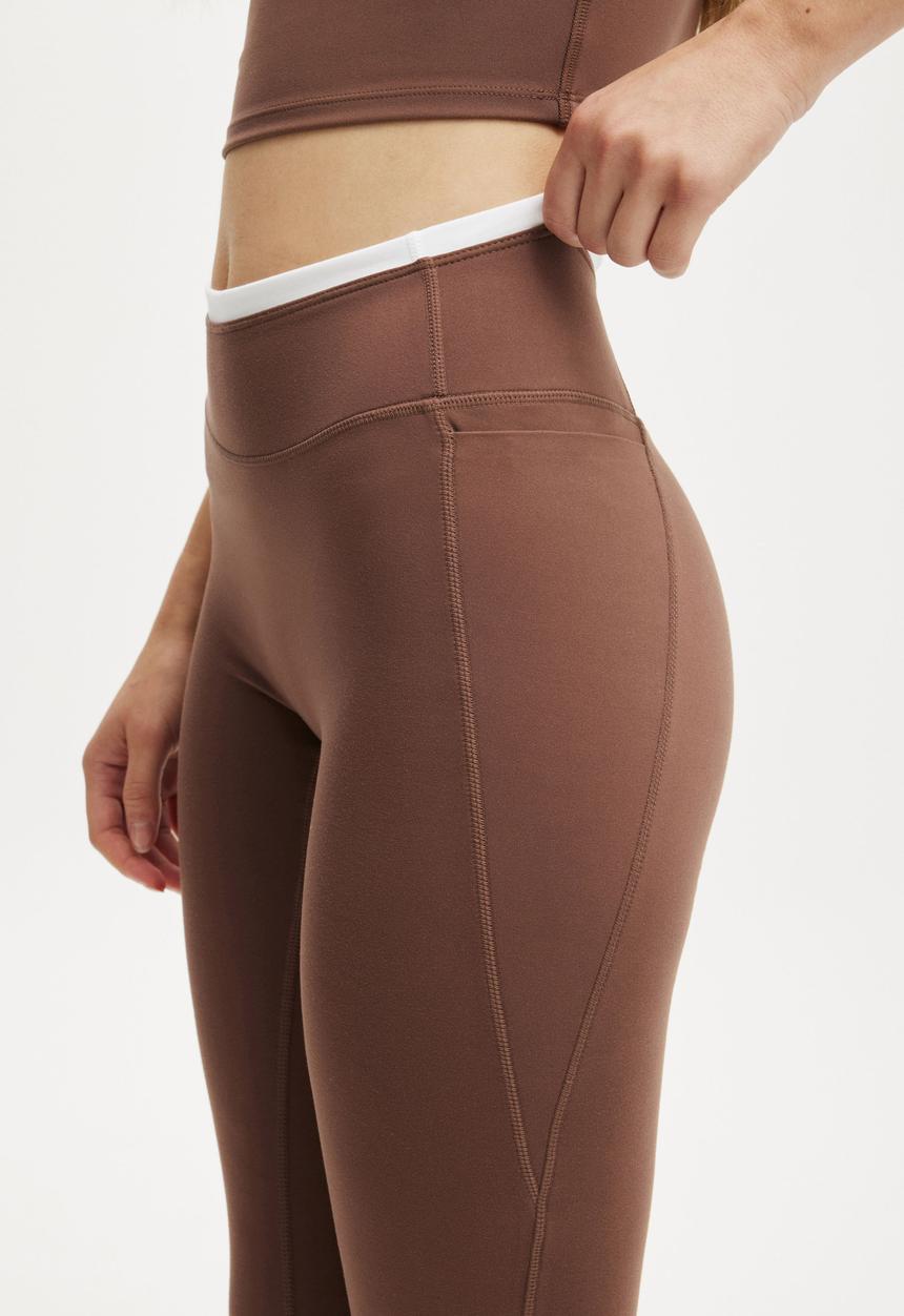 Cotton On - Ultra Soft Side Pocket Full Length Tight - Deep Taupe/Tipping