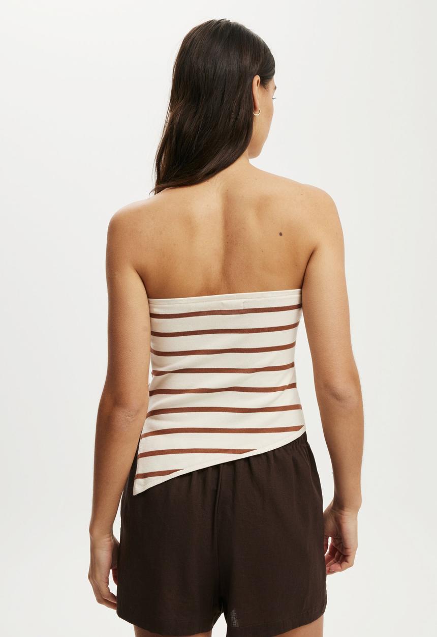 Cotton On - Asymmetric ruched bandeau - coconut dark oak stripe