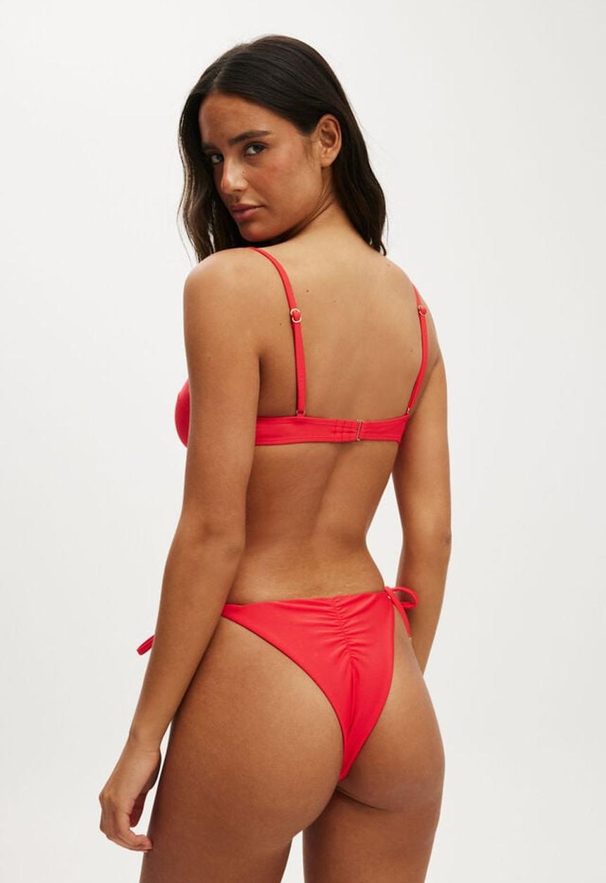 Cotton On - Thin Strap Balconette Bikini Top - Tomato Shimmer