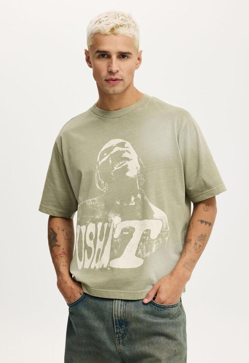 Cotton On - Cropped Fit Music T-Shirt - Lcn Bra Moss Stone