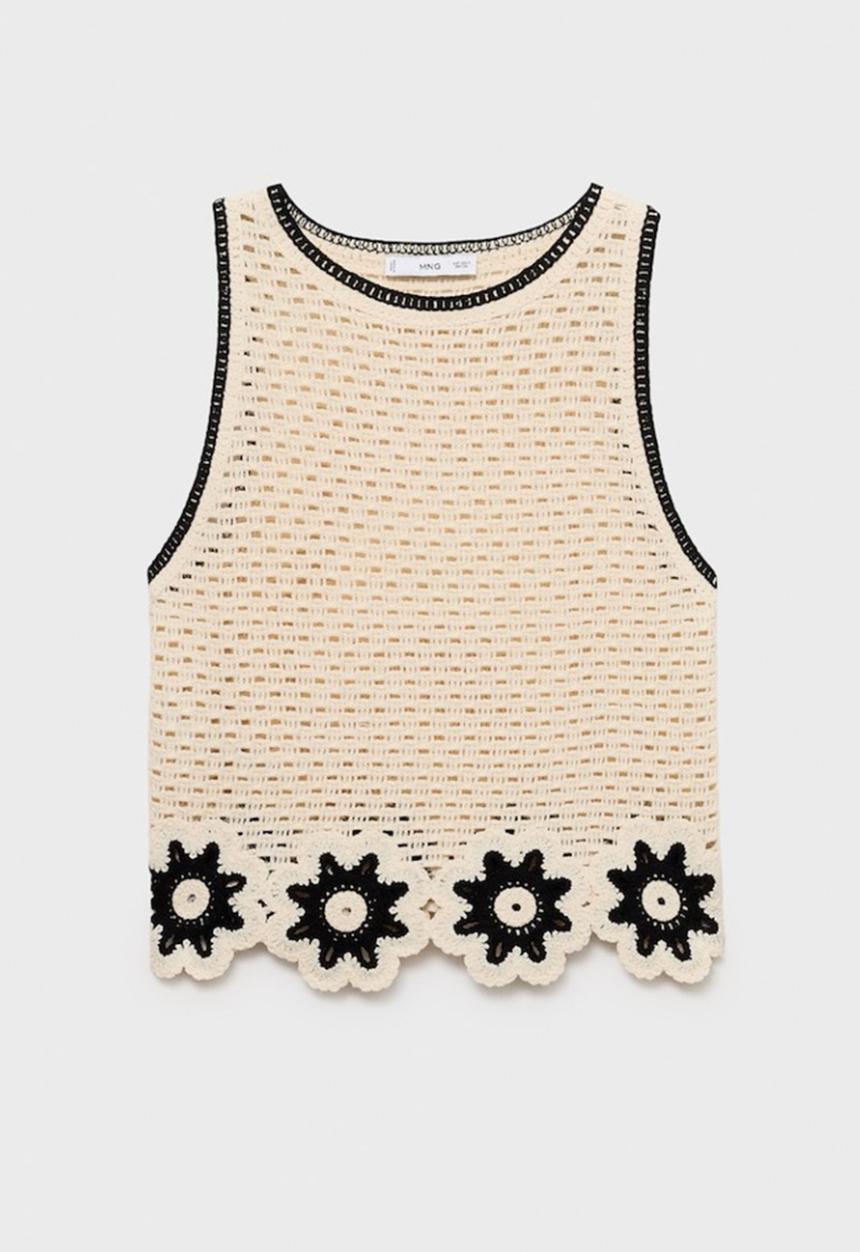 MANGO - Top Fleur - Light Beige