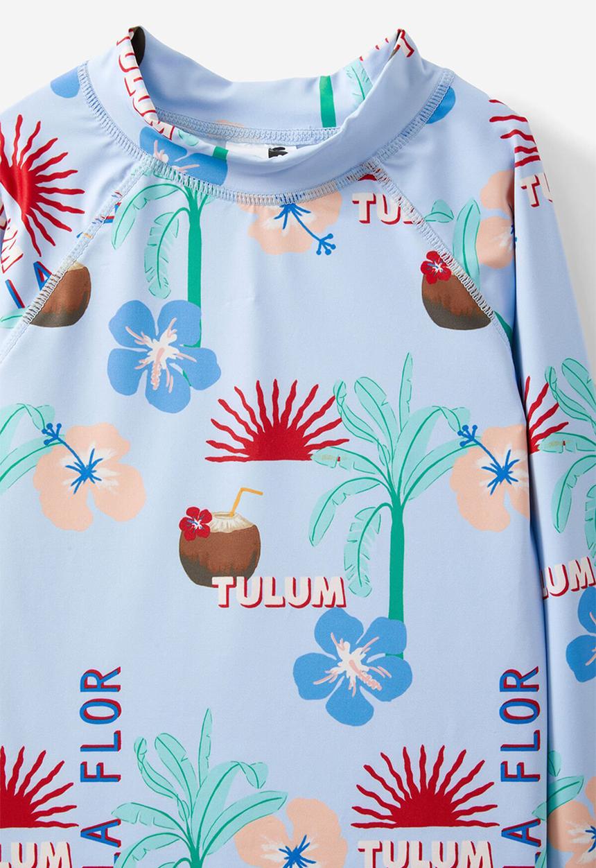 Cotton On - Flynn long sleeve raglan rash vest - dawn blue/tulum