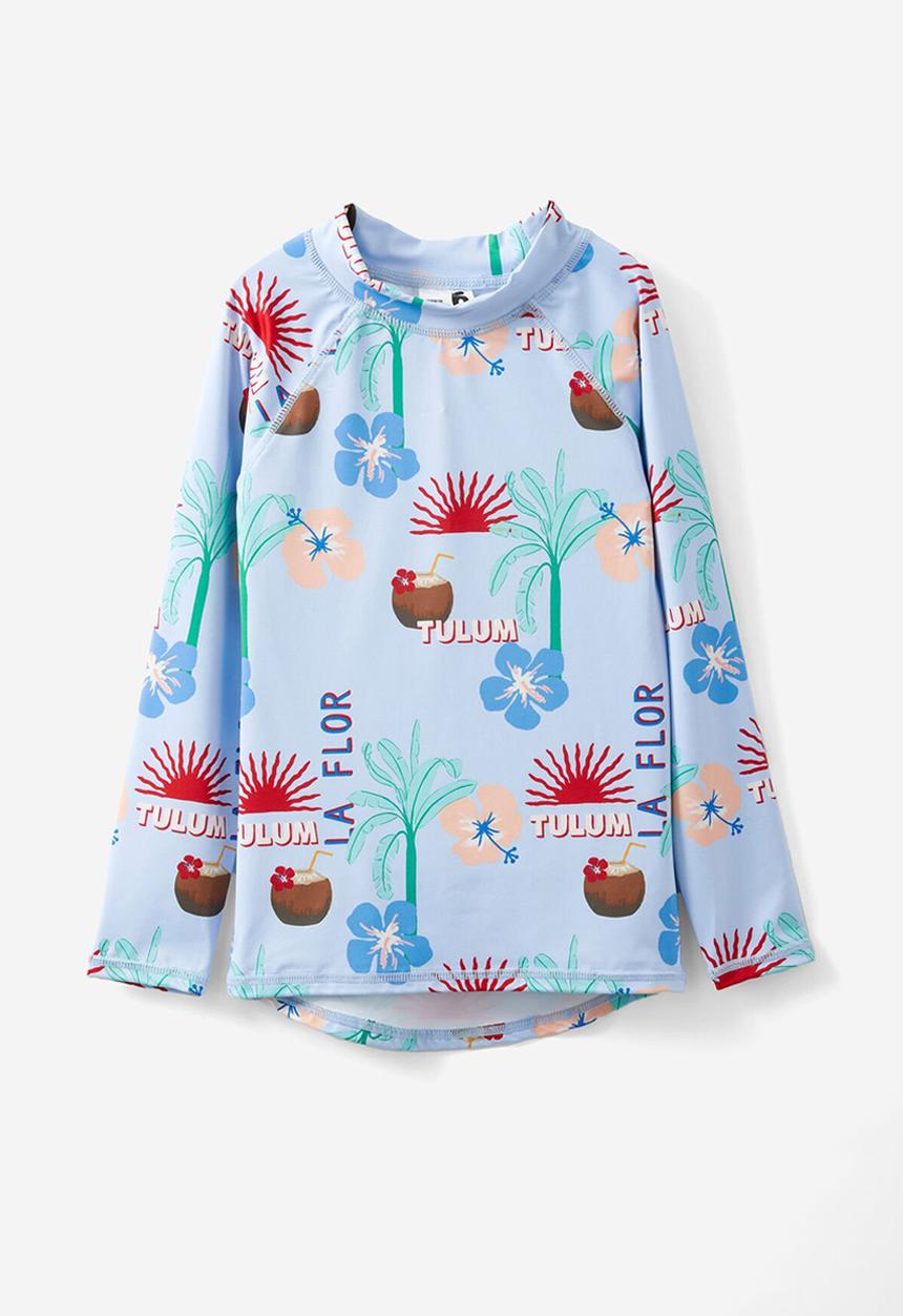 Cotton On - Flynn long sleeve raglan rash vest - dawn blue/tulum