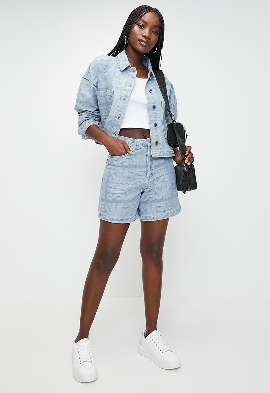 Ladies Jayda Jacquard Denim Shacket - Light Blue
