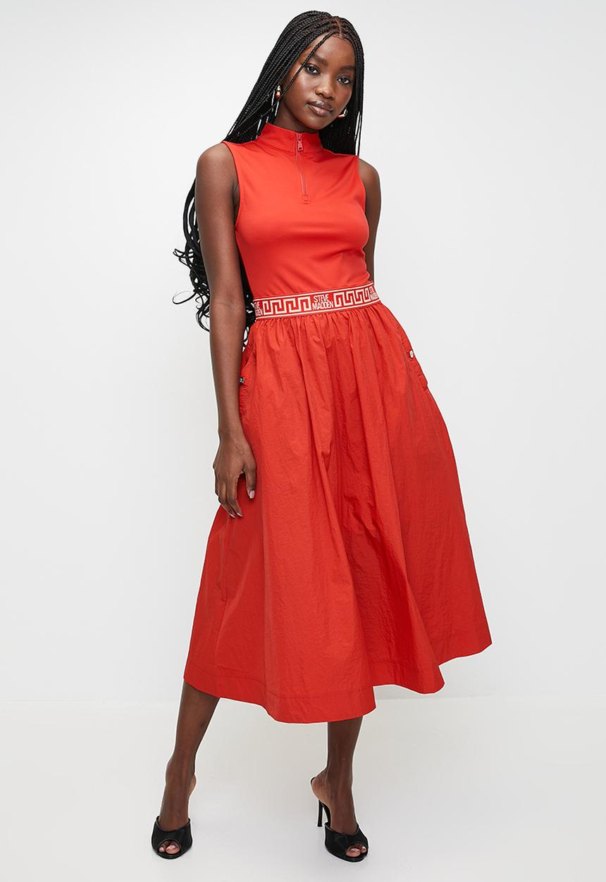 Ladies Farah Fit & Flare Quarter Zip Dress - Red