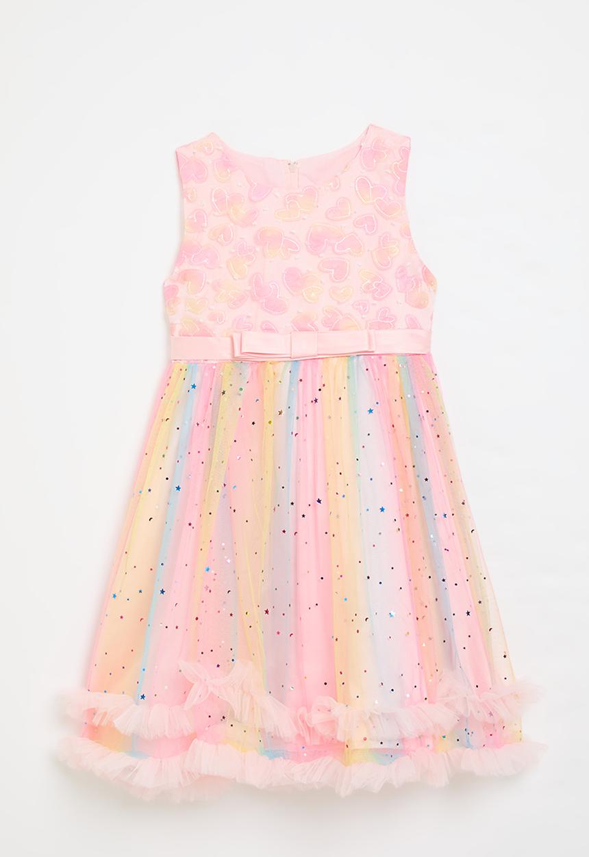 Pop Candy - Heart applique bodice dress with celestial tulle skirt - multi