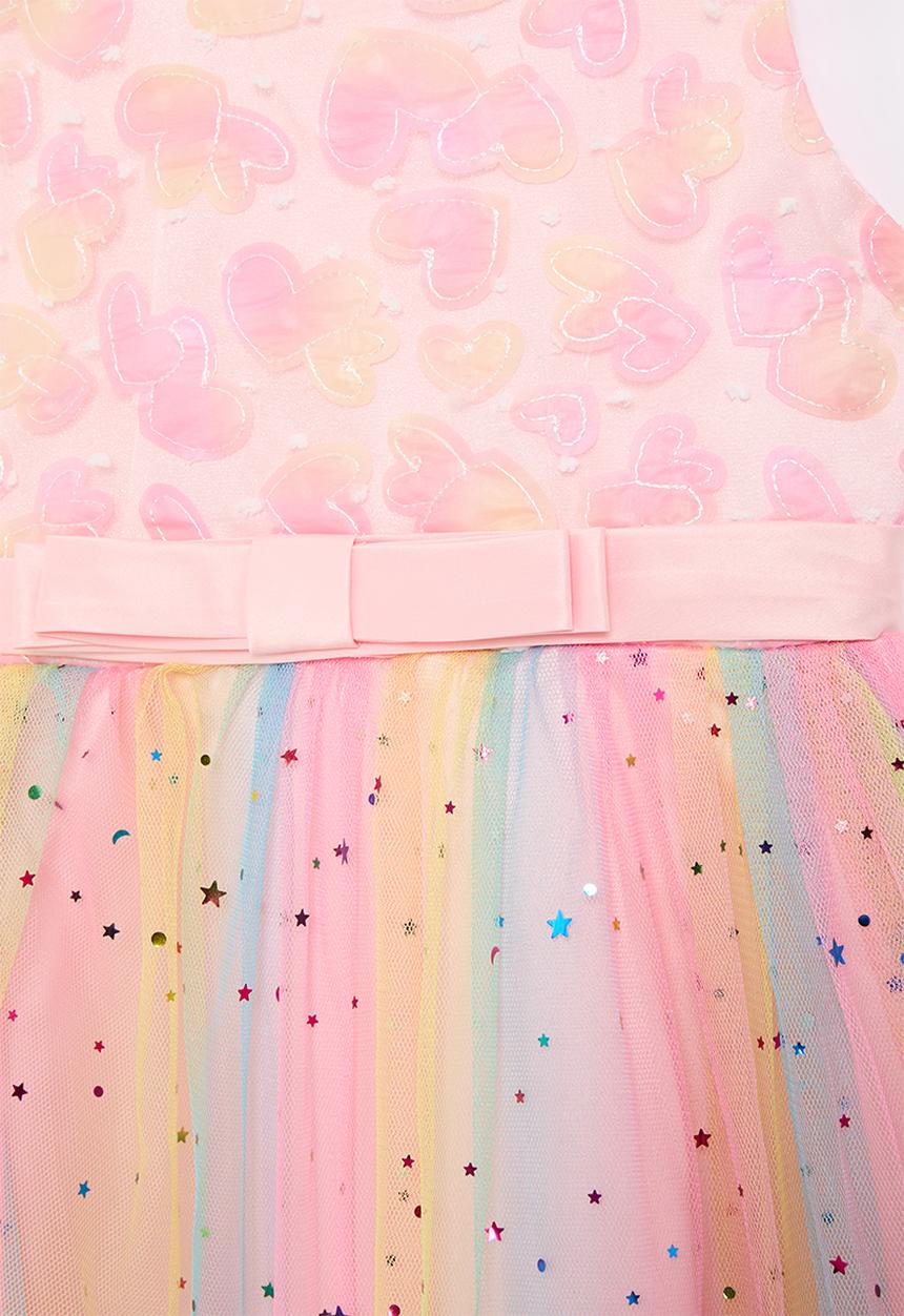 Pop Candy - Heart applique bodice dress with celestial tulle skirt - multi