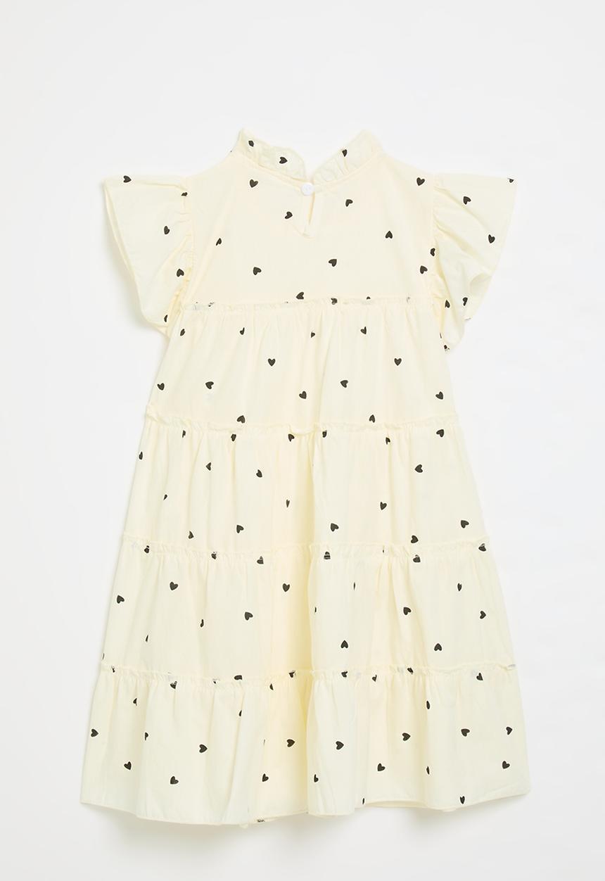 Pop Candy - Smock dress with frilled mandarin collar - cream/polka dots