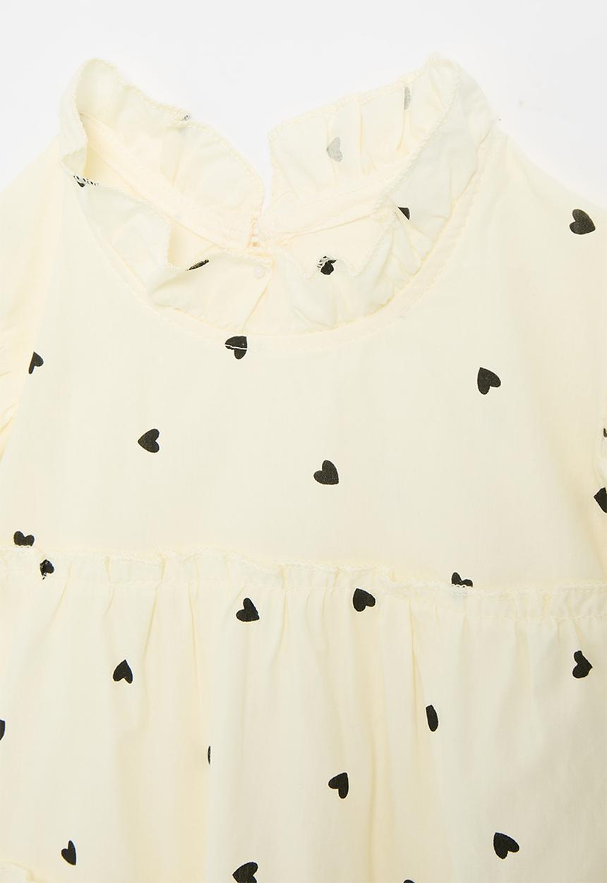 Pop Candy - Smock dress with frilled mandarin collar - cream/polka dots