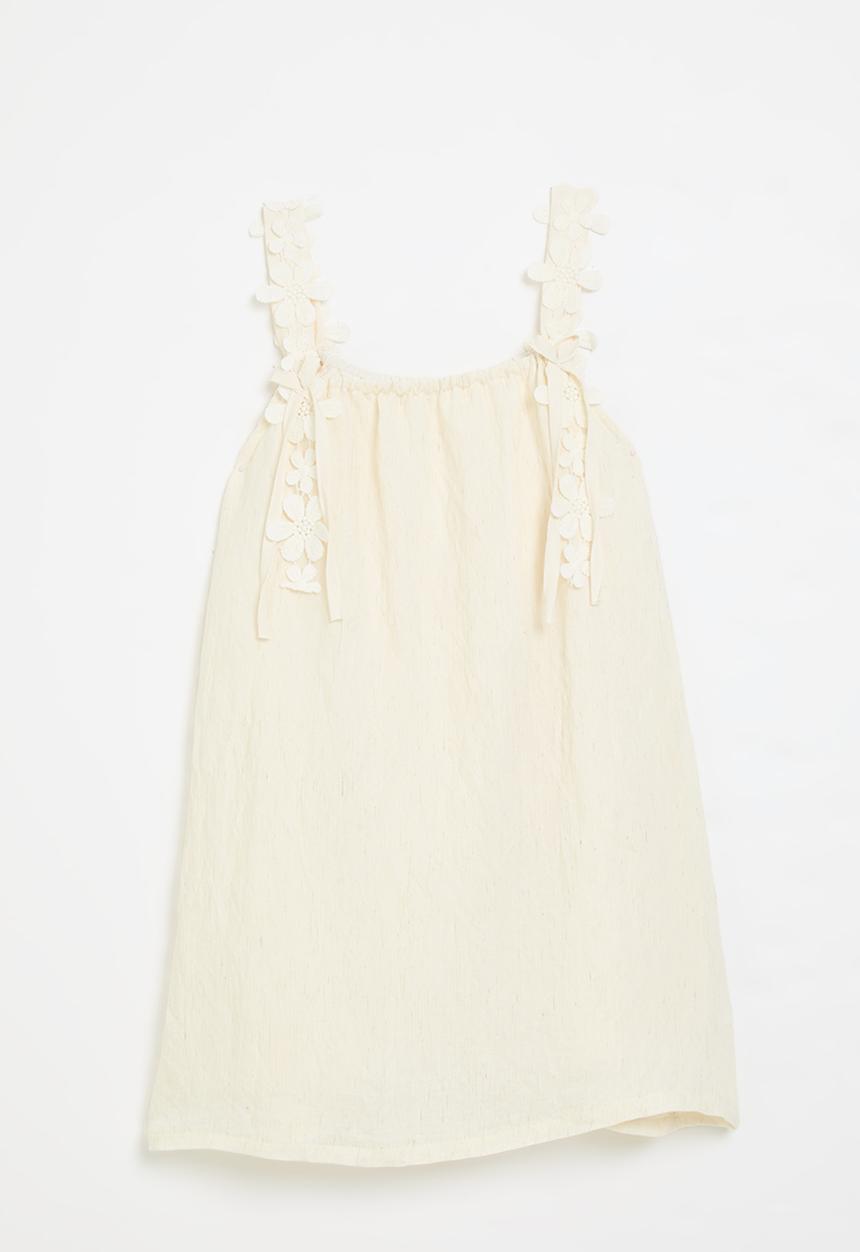 Pop Candy - Aline dress with floral adorned straps - cornsilk white