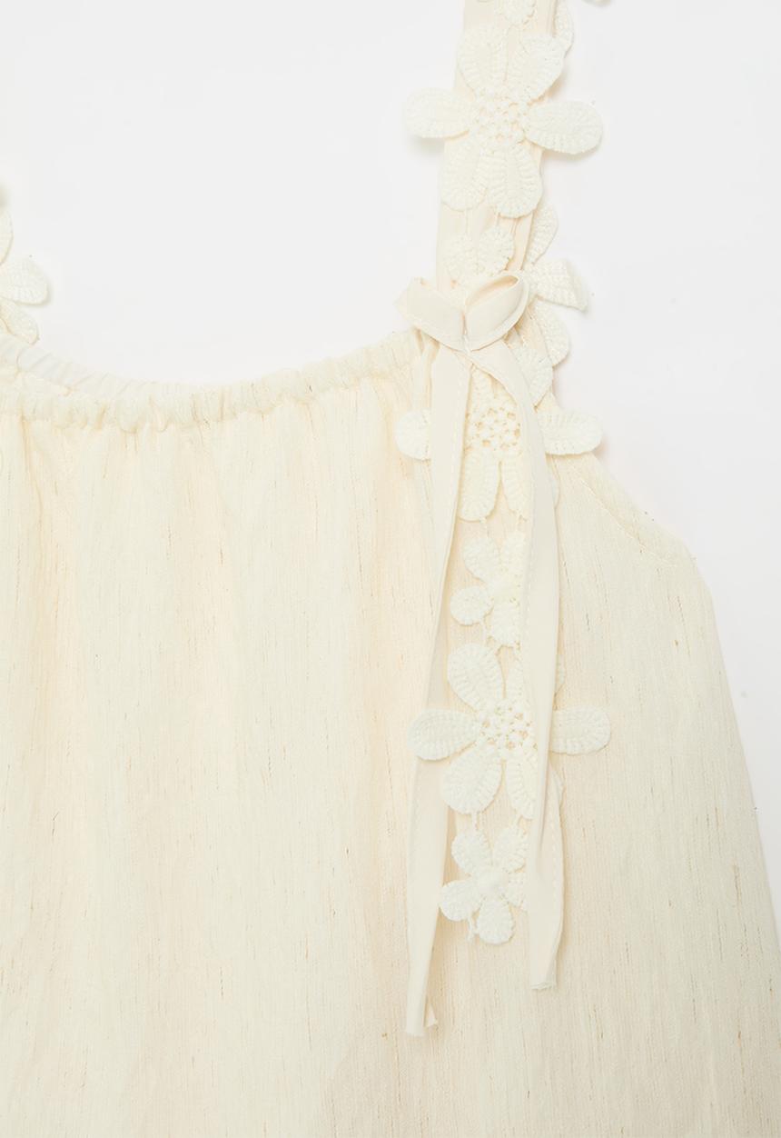 Pop Candy - Aline dress with floral adorned straps - cornsilk white