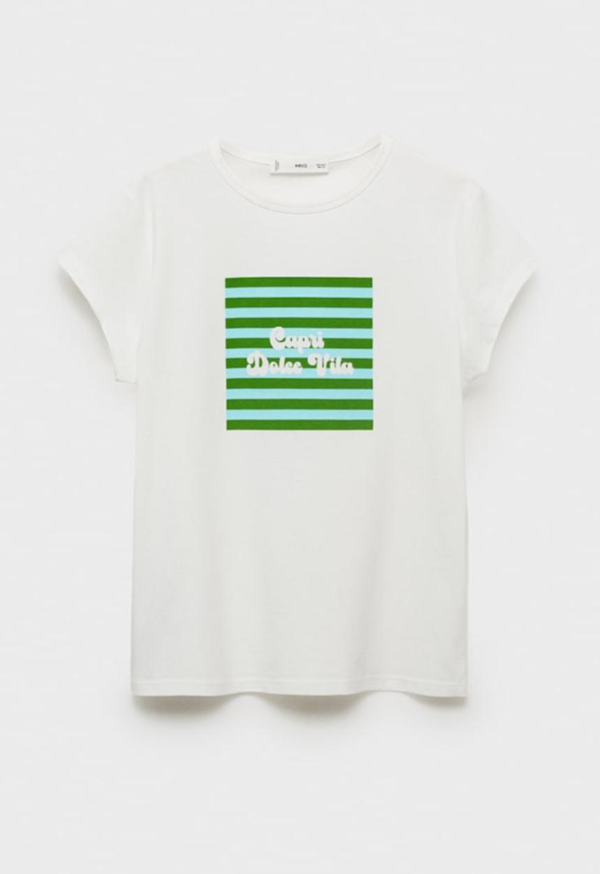 MANGO - T-Shirt Illustra - White/Pastel Green