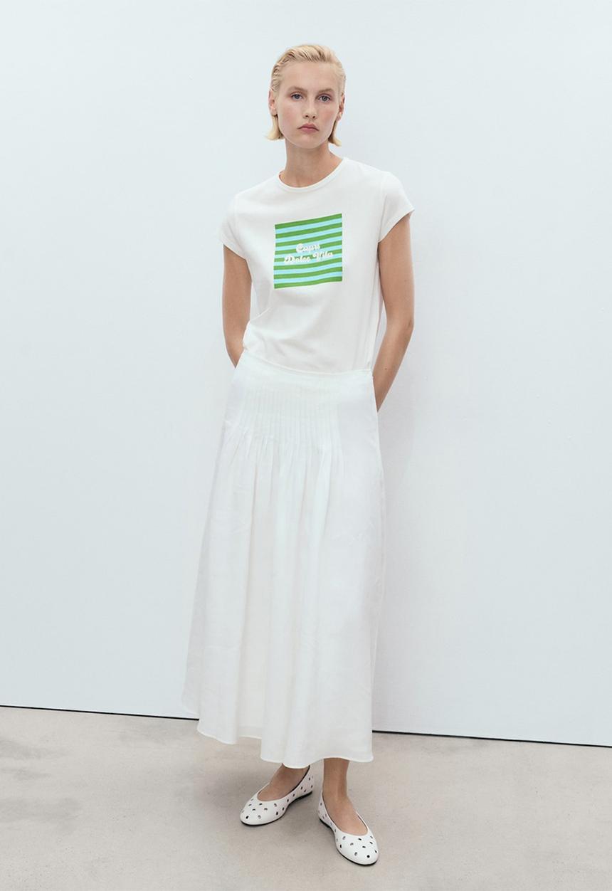 MANGO - T-Shirt Illustra - White/Pastel Green