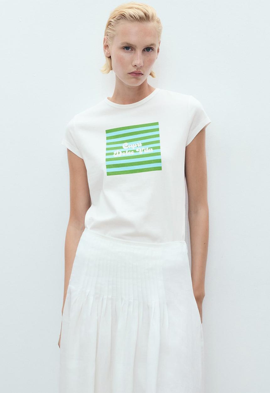 MANGO - T-Shirt Illustra - White/Pastel Green